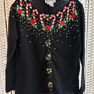 Festive Black Jack B. Quick Cardigan with Sequined Candy Canes